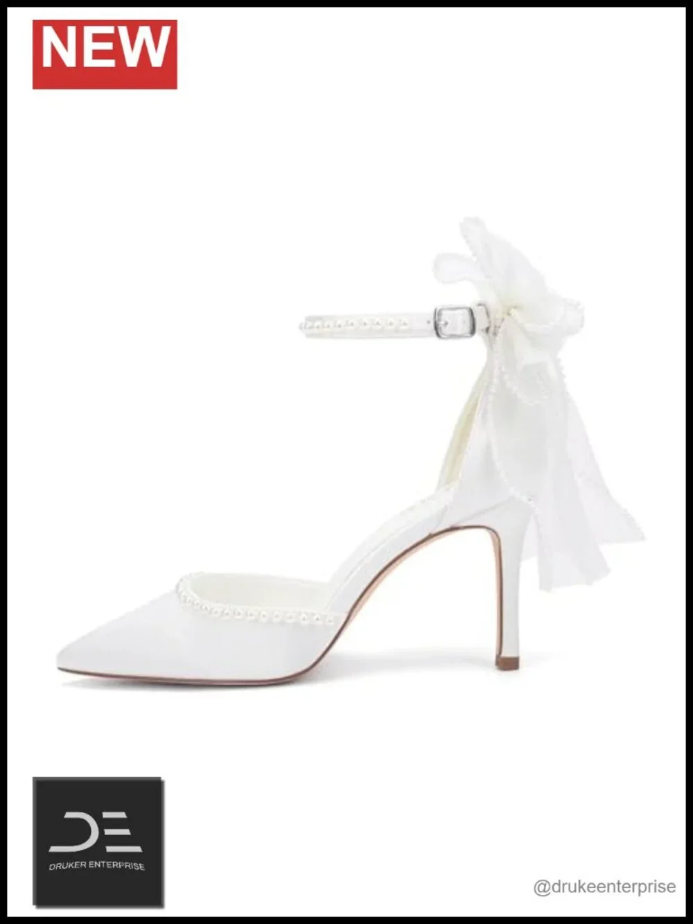 Silky Satin Pearl High Heel Bridal Shoes Pointed Toe with Bow Back